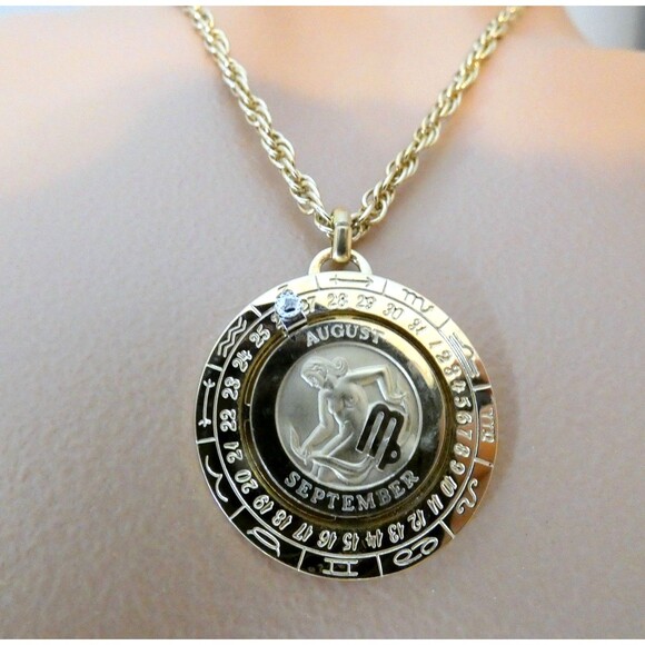 VTG Pierre Cardin Zodiac Diamond Pendant Necklace Virgo Articulated 18" - Picture 5 of 7